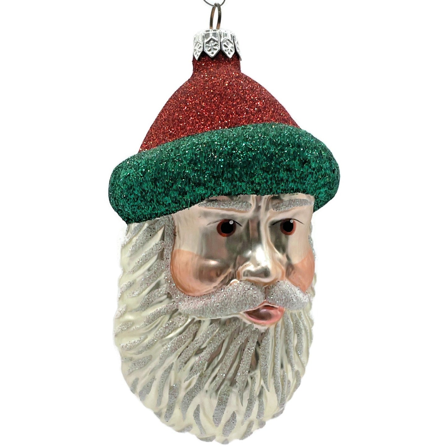 Patricia Breen Blow Ye Winds Red Green Trim Santa Head Christmas Tree Ornament