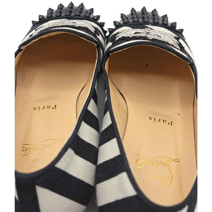Christian Louboutin Intern Flat Patent Studded Loafers Black White Stripe Sz 40