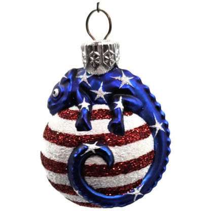 Patricia Breen Miniature Chameleon Striped Patriotic Blue Christmas Ornament