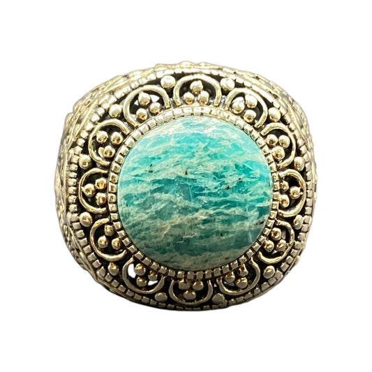 925 Sterling Silver Ring Blue Amazonite Gemstone Dome Made in Thailand Size 7