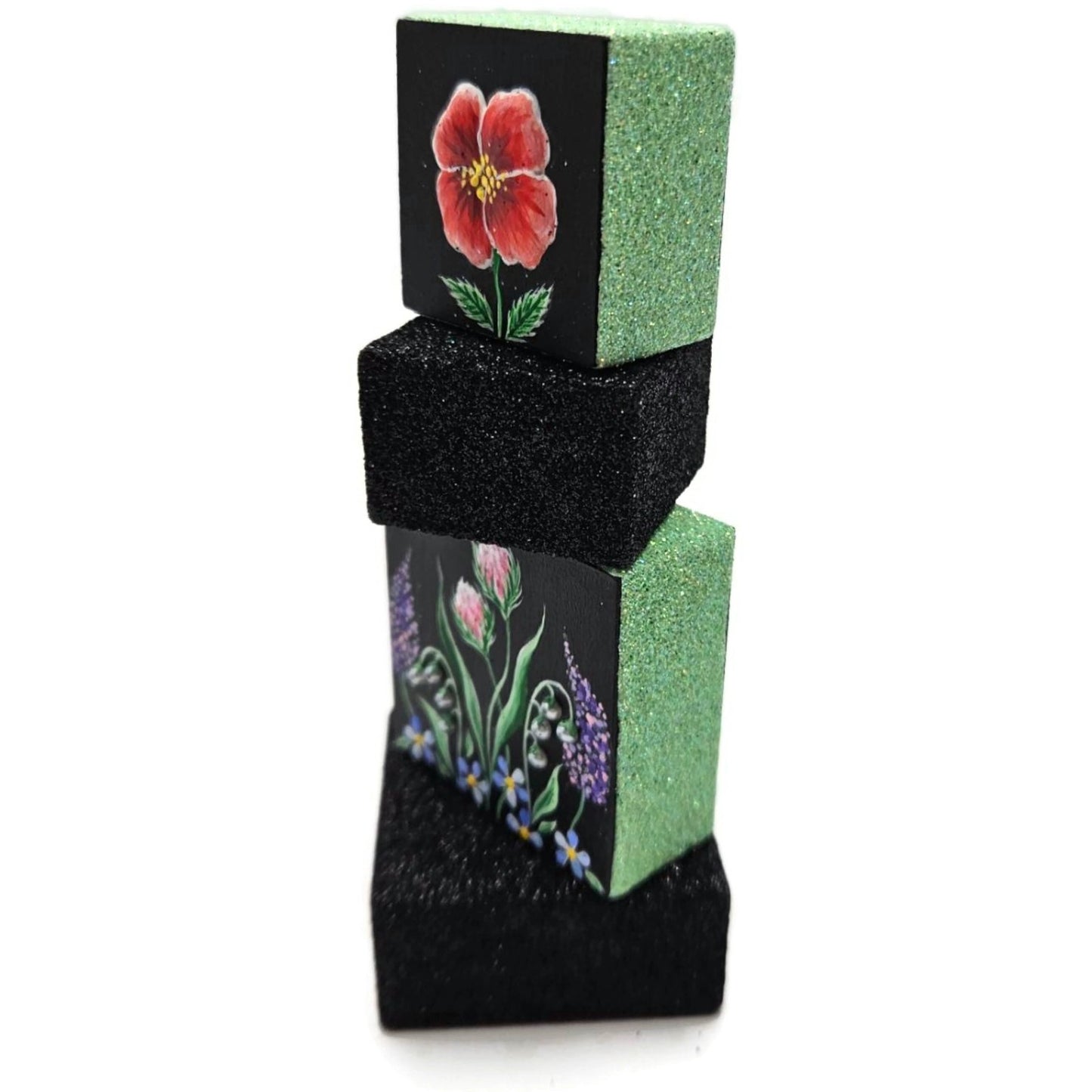 Patricia Breen Presenting Black Floral Blocks Free Standing Christmas Ornament