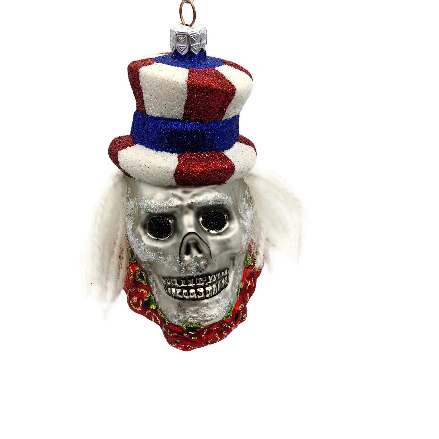Slavic Treasures Skull Uncle Sam Roses Patriotic Striped Hat Christmas Ornament