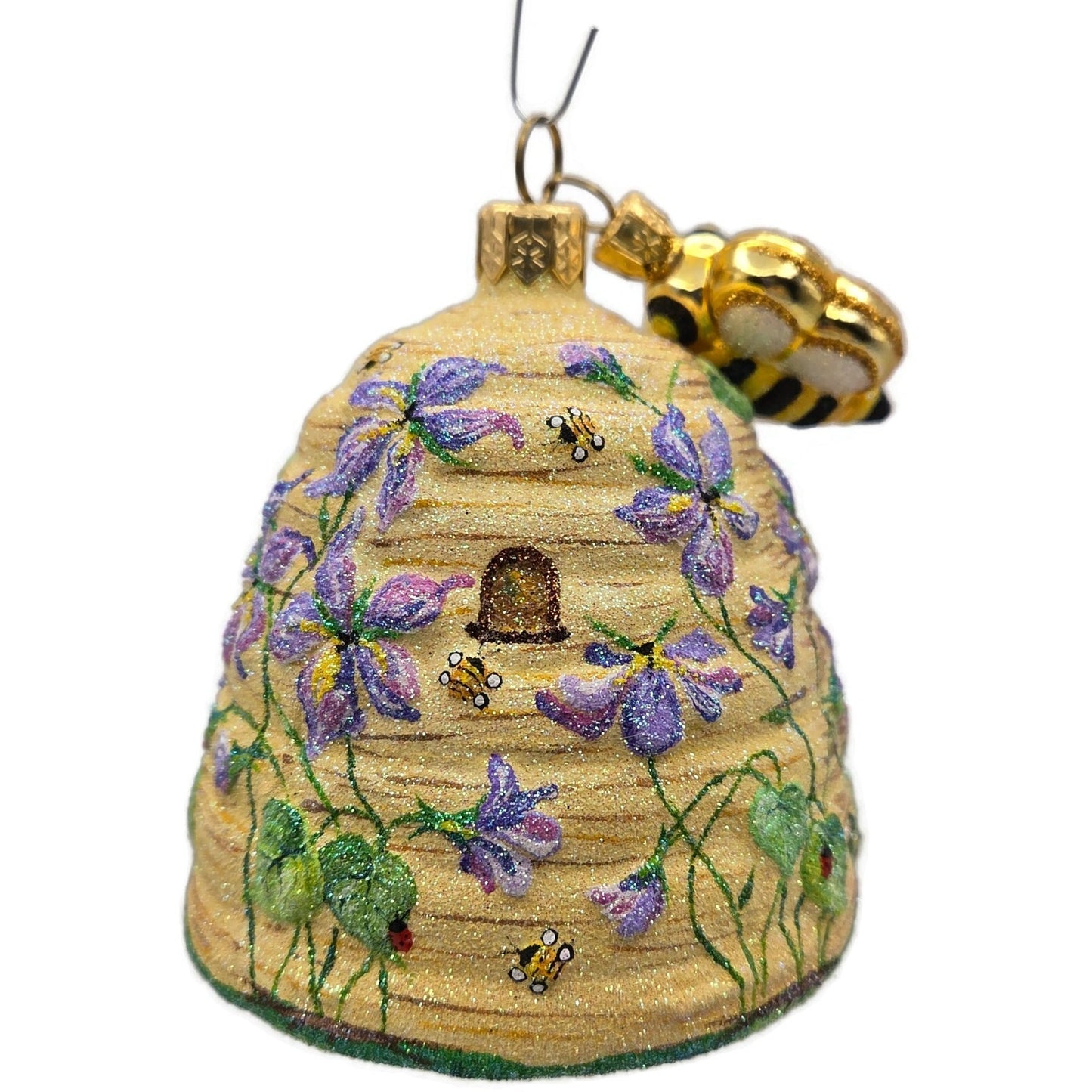 Patricia Breen Violet Beeskep Glittered Flowers Spring Christmas Tree Ornament