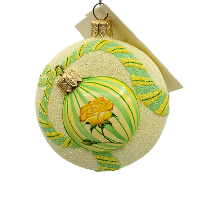 Patricia Breen Ornamental Medallion Yellow Roses Stripe Spring Ornament NM 2737