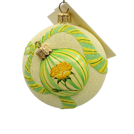 Patricia Breen Ornamental Medallion Yellow Roses Stripe Spring Ornament NM 2737
