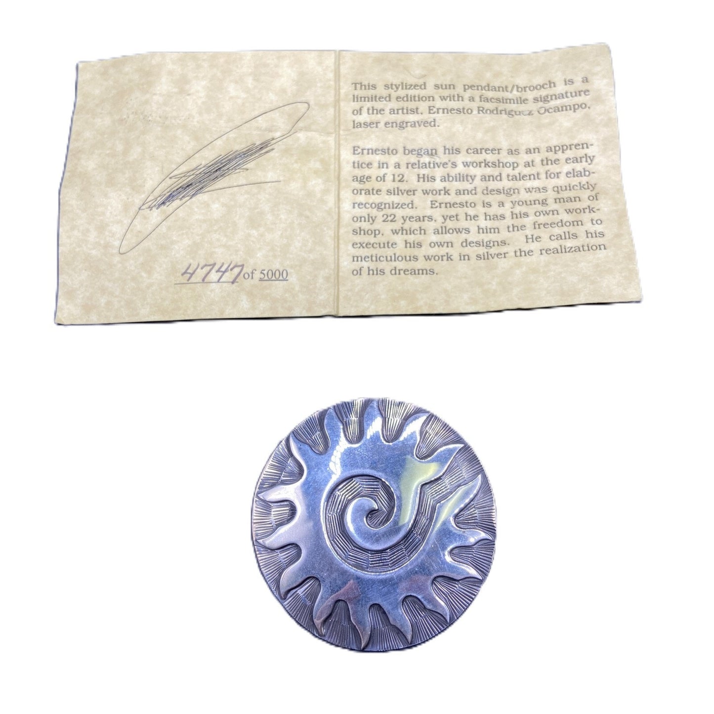 CII Ernesto Rodriguez Ocampo Stylized Sun Brooch Pendant 925 Sterling Silver