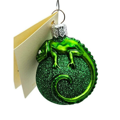 Patricia Breen Miniature Chameleon Green Glittered Christmas Tree Ornament