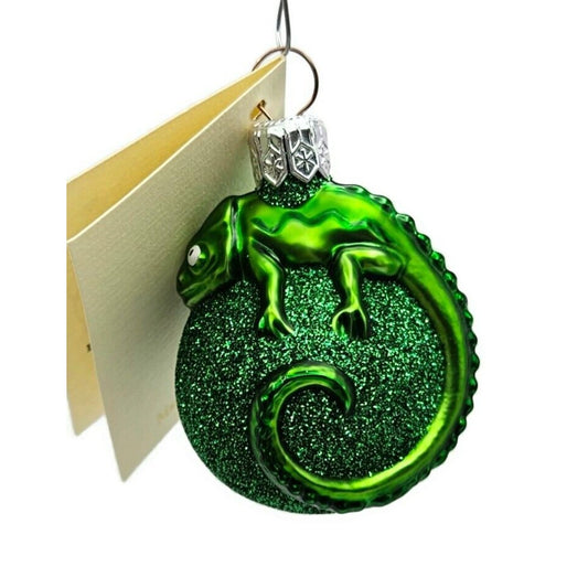 Patricia Breen Miniature Chameleon Green Glittered Christmas Tree Ornament