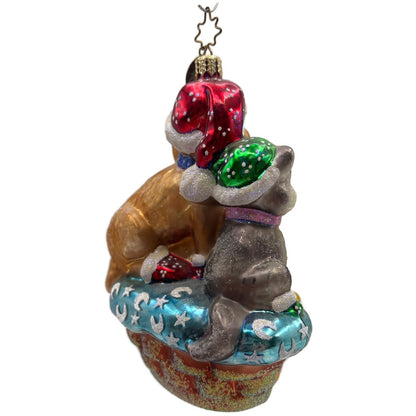 Christopher Radko Festive Furry Friends Dog Cat Christmas Tree Ornament 02-SP-95