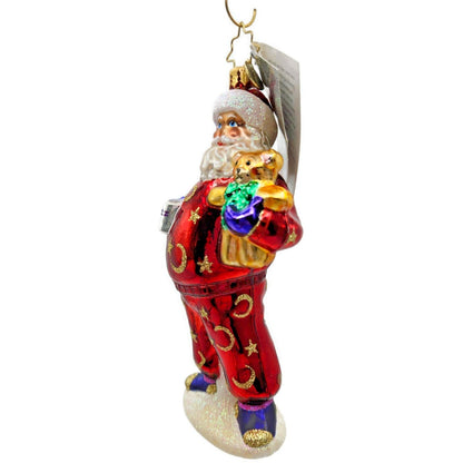 Christopher Radko Bedtime Santa Teddy Bear Stars Moon Christmas Ornament 1016169