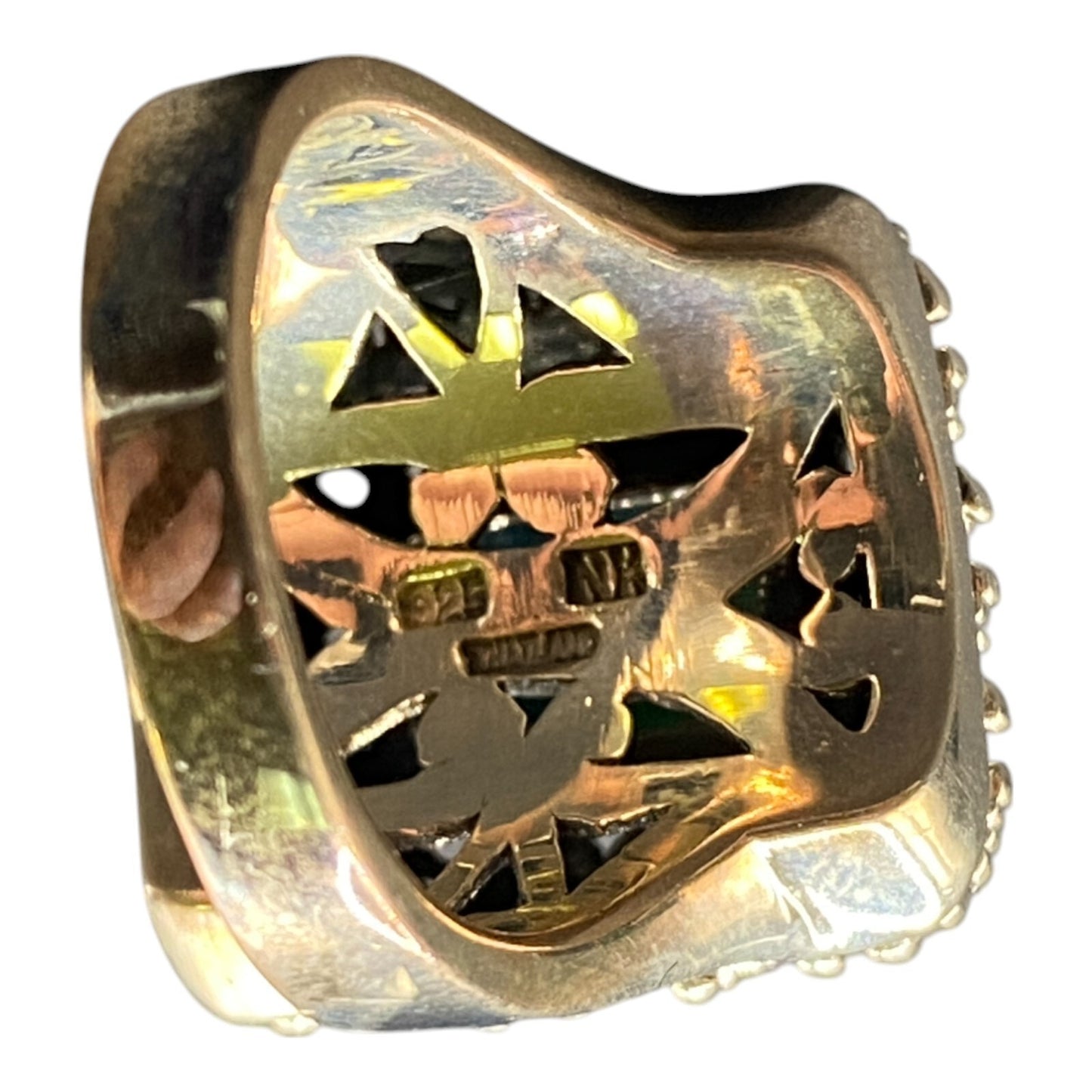 Cocktail Ring Size 8.5 Turquoise 925 Sterling Silver Filigree Rectangle Gemstone