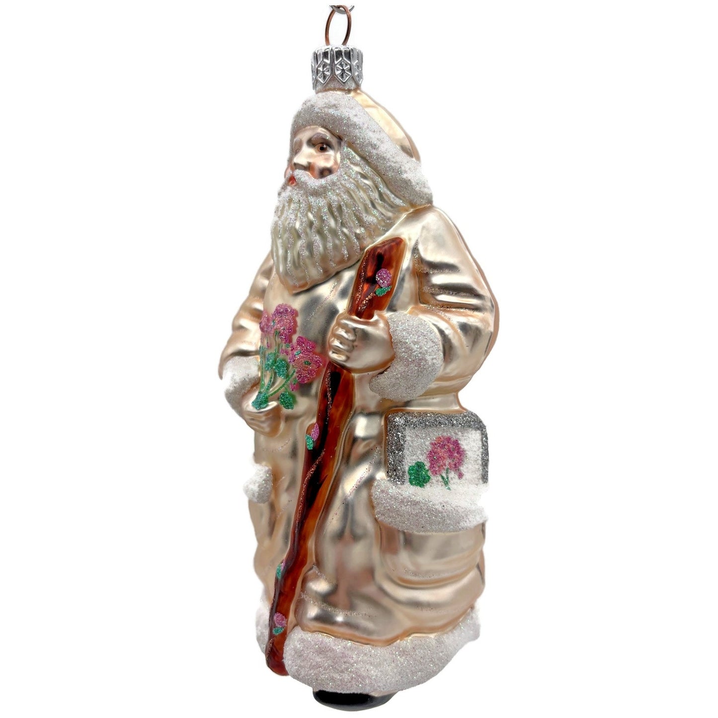 Patricia Breen Santa for Kevin Summer Pink Flowers On Staff Christmas Ornament