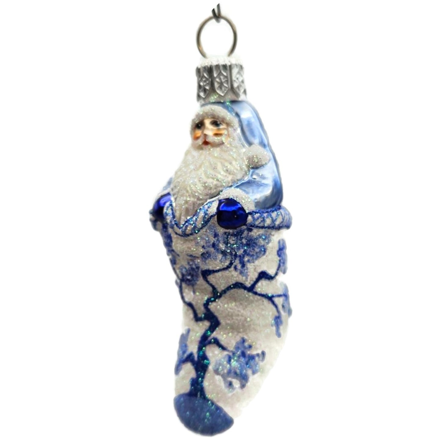Patricia Breen Tiny Stocking Santa Blue Willow Spring Christmas Tree Ornament NM