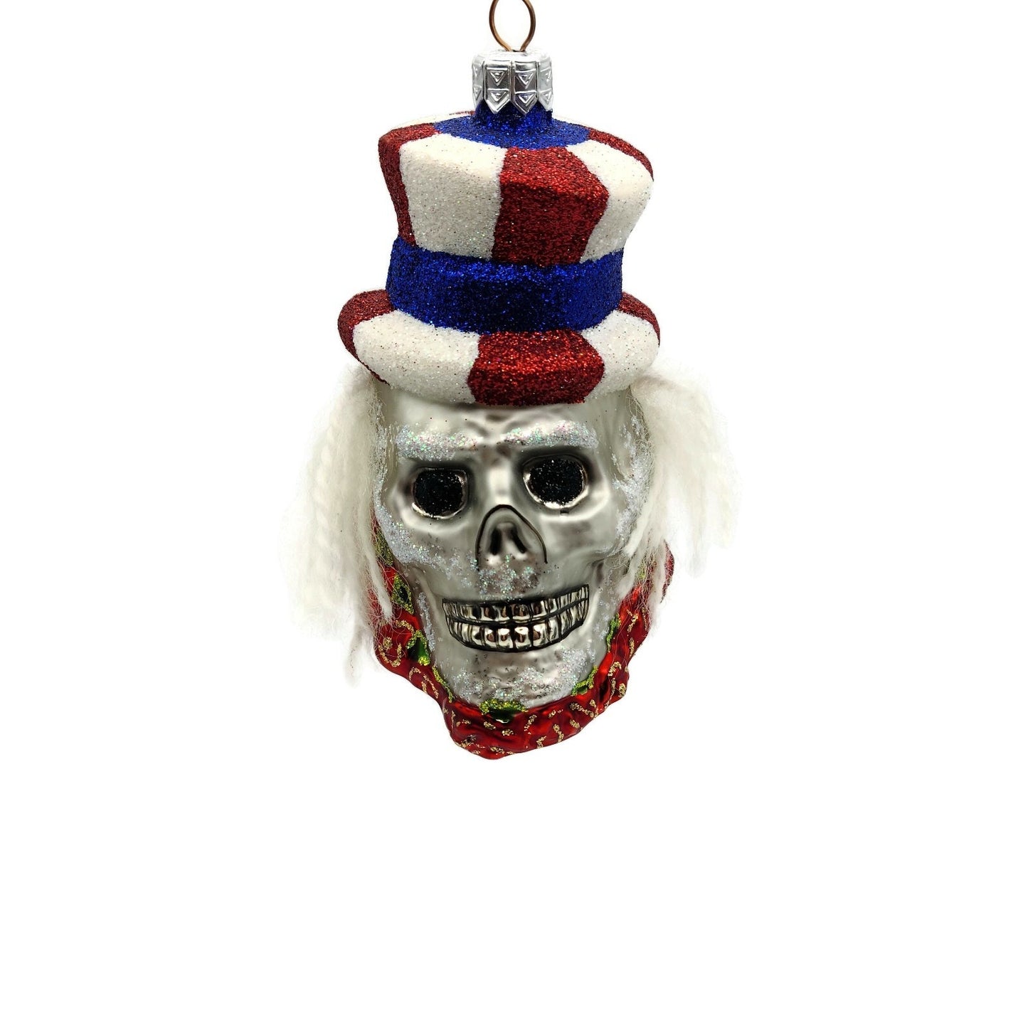 Slavic Treasures Skull Uncle Sam Roses Patriotic Striped Hat Christmas Ornament
