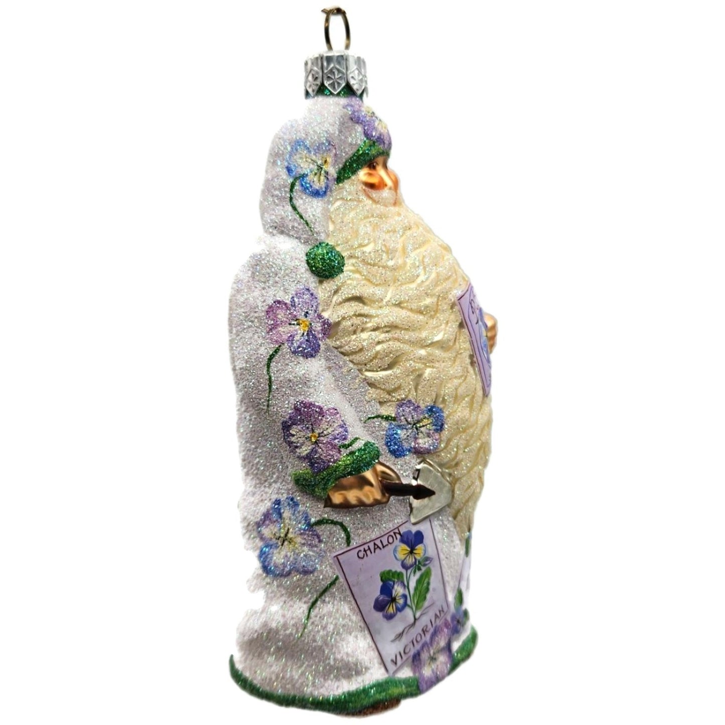 Patricia Breen Sowing Time Pansies Lavender Santa Christmas Tree Ornament