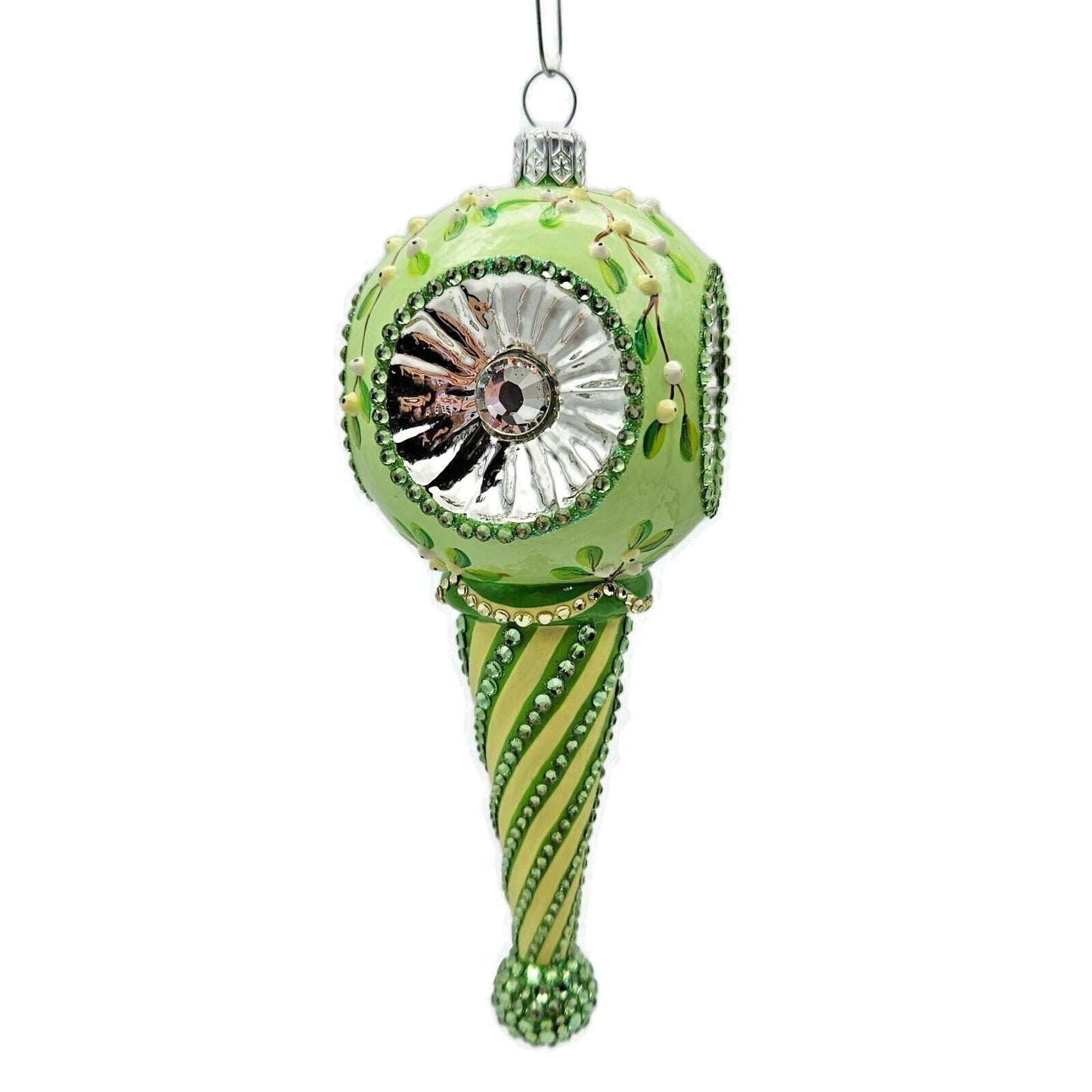 Patricia Breen Towle Reflector Mistletoe Green Striped Christmas Tree Ornament
