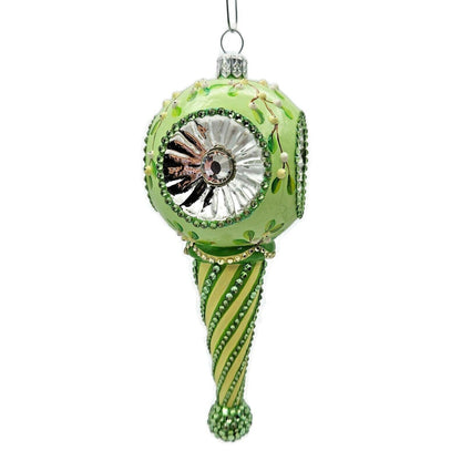 Patricia Breen Towle Reflector Mistletoe Green Striped Christmas Tree Ornament