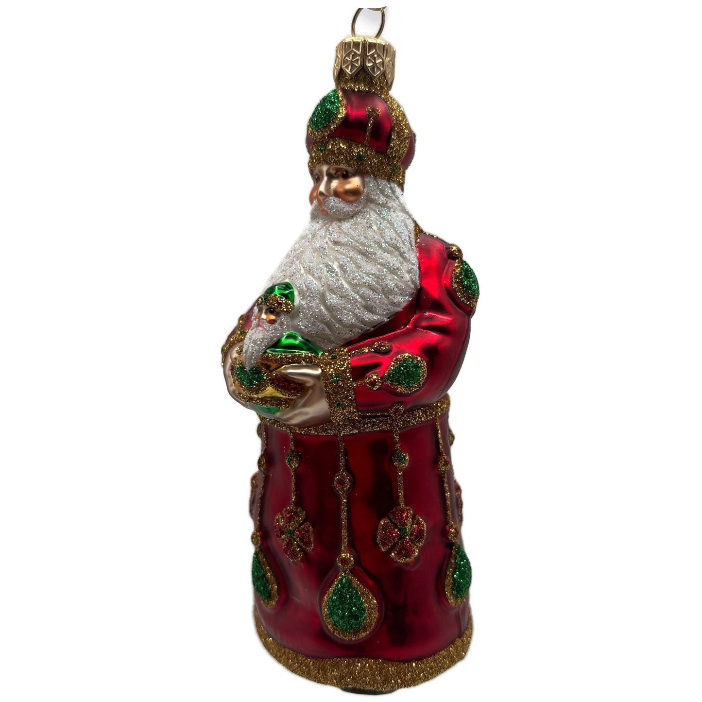 Patricia Breen Bedecked Bejeweled Santa Red Gold Green Christmas Ornament NM