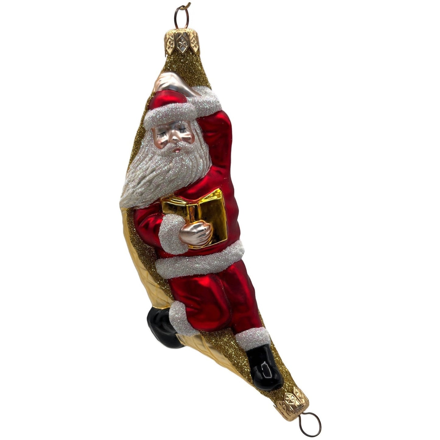 Patricia Breen A Respite for Santa Red Gold Squares Christmas Tree Ornament