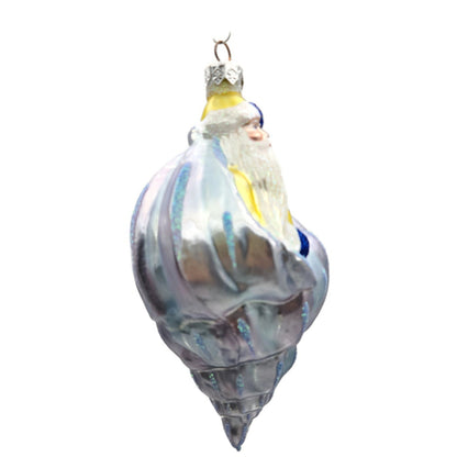Patricia Breen Coastal Santa Claus Blue Yellow Sea Shell Nautical Tree Ornament