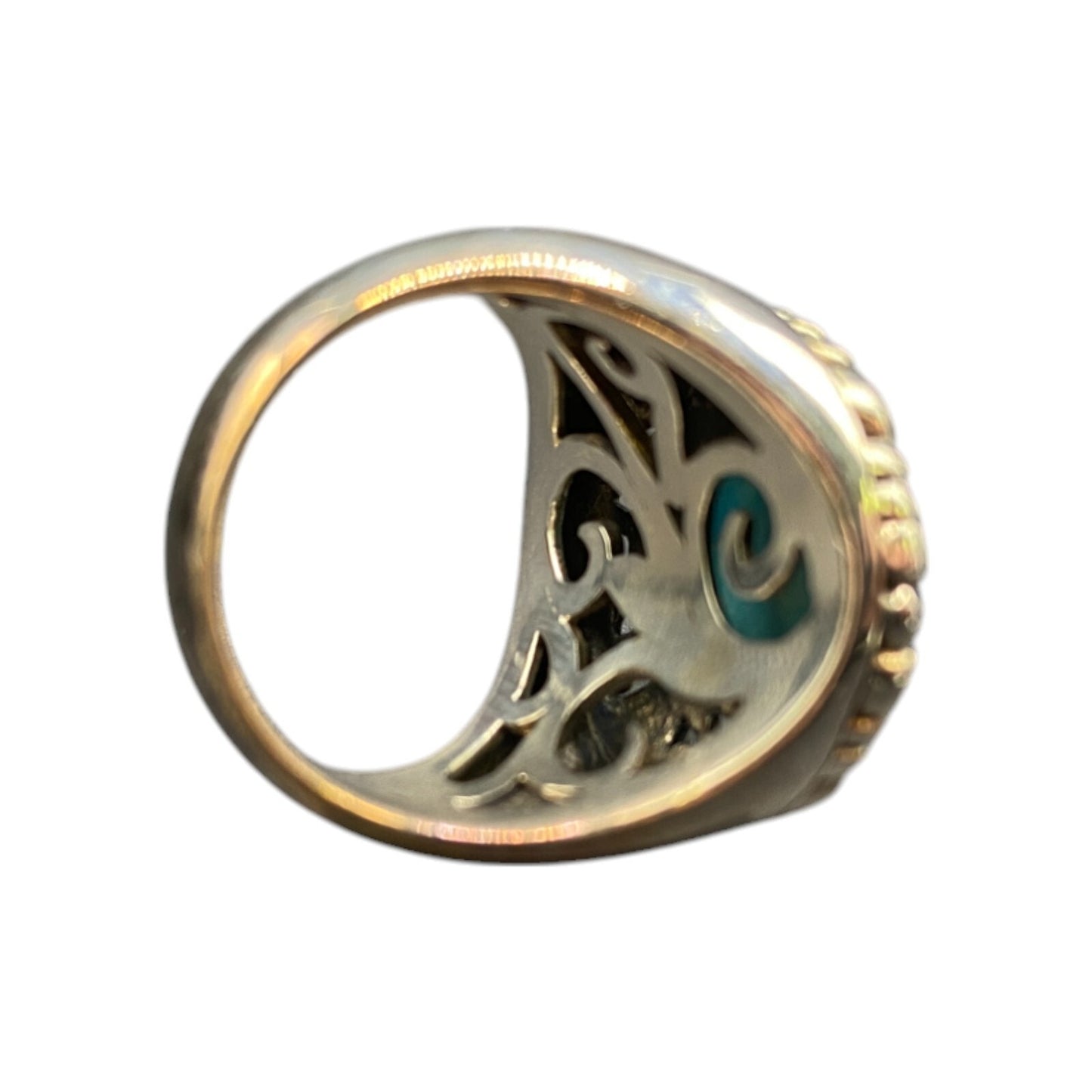 Ring Filigree Turquoise Gemstone Oval Cabochon NK 925 Sterling Silver Size 7.75