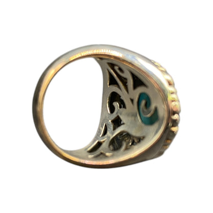 Ring Filigree Turquoise Gemstone Oval Cabochon NK 925 Sterling Silver Size 7.75