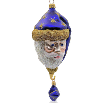 Patricia Breen Goodnight Santa Head Purple Gold Stars Christmas Tree Ornament