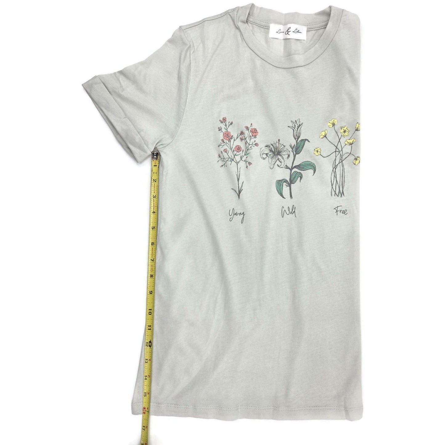 Womens Tee Shirt Cotton Floral Vintage Young Wild Free Green Lace & Lilac