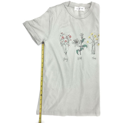 Womens Tee Shirt Cotton Floral Vintage Young Wild Free Green Lace & Lilac