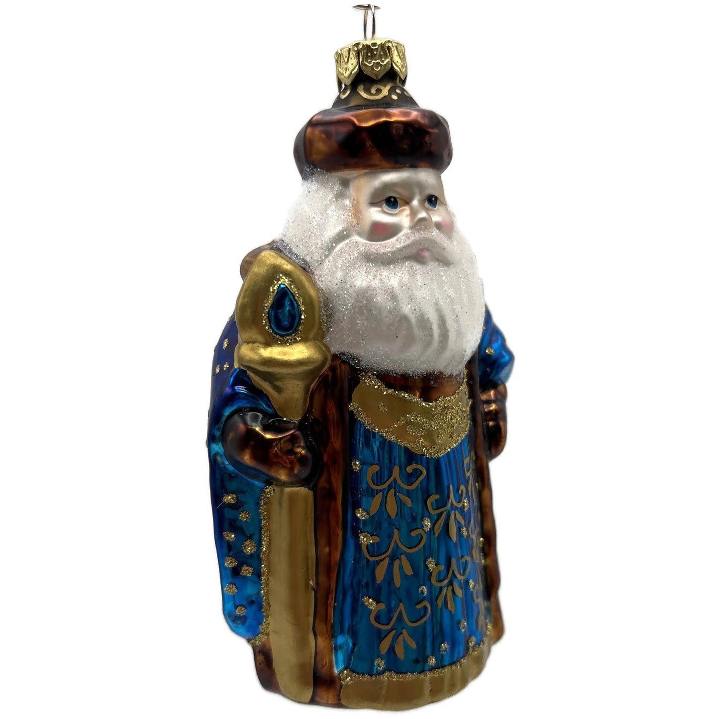 Santa Claus with Staff Blue Robe Gold Stars Christmas Tree Ornament