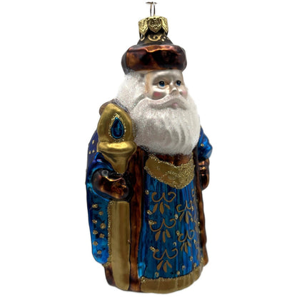 Santa Claus with Staff Blue Robe Gold Stars Christmas Tree Ornament