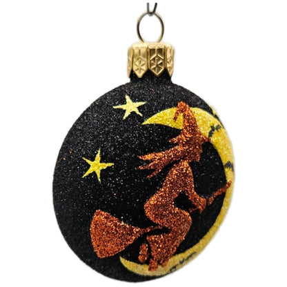 Patricia Breen Salem Medallion Black Yellow Moon Glass Halloween Ornament 2212