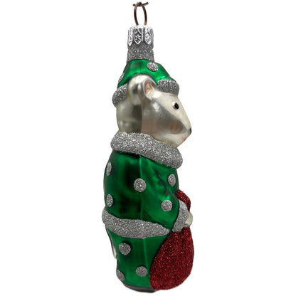 Patricia Breen Festive Mouse Green Silver Dots Christmas Tree Ornament
