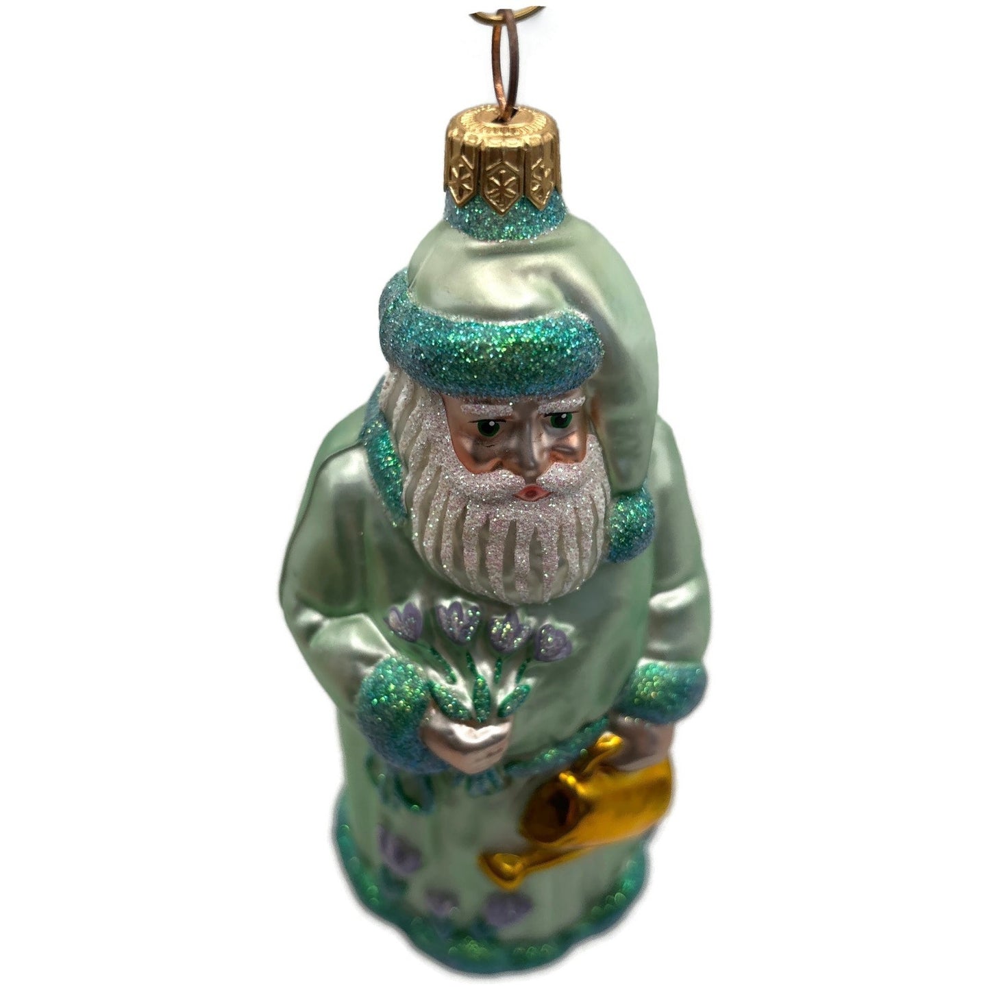 Patricia Breen Santa Dreams of Spring Flowers Gold Green Christmas Tree Ornament