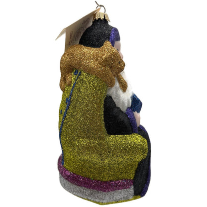 Larry Fraga Settling In Black Santa Claus Brown Bear Glitter Christmas Ornament