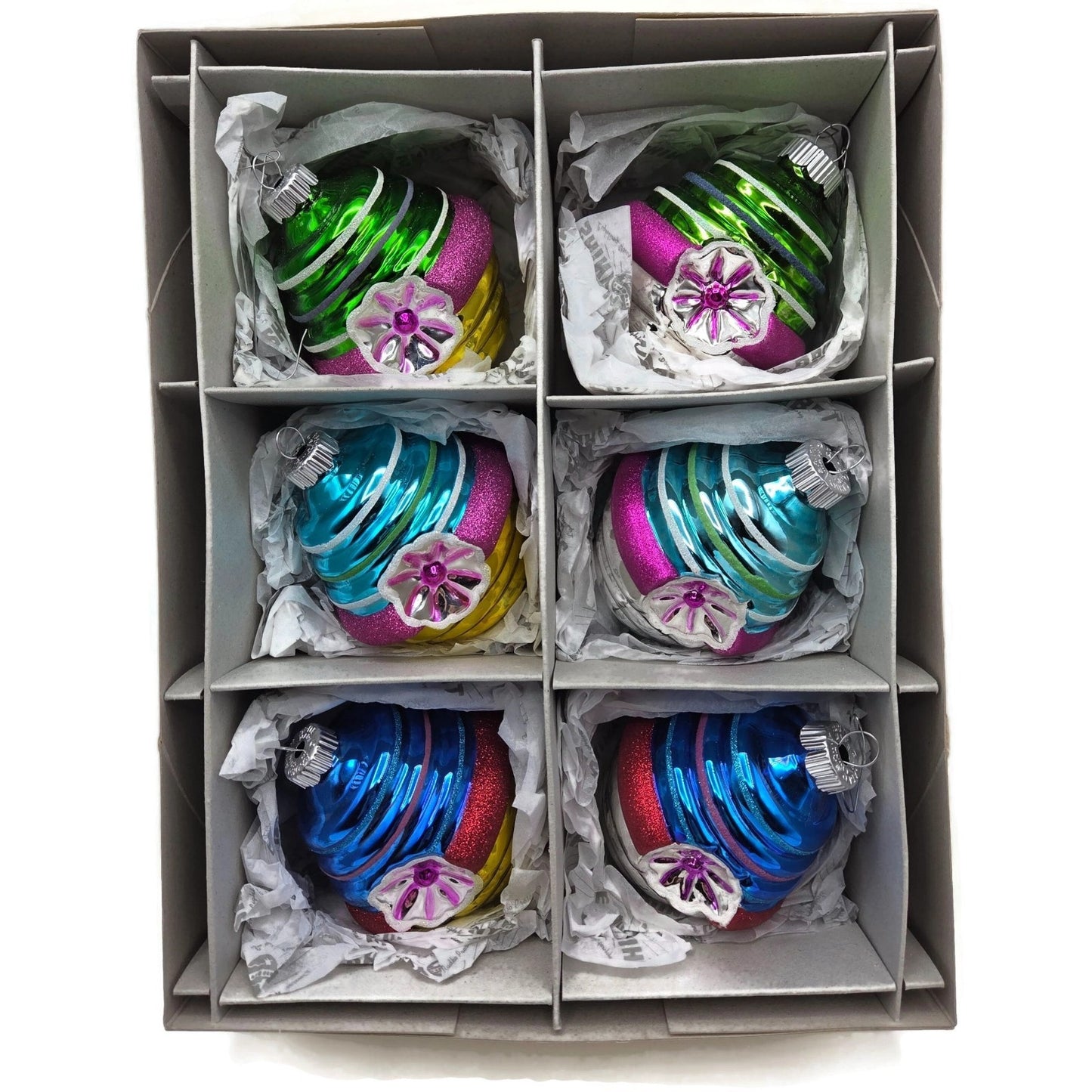 Christopher Radko Shiny Brite Lantern Reflector Christmas Tree Ornament Set of 6