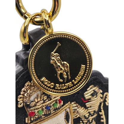 Polo Ralph Lauren Gold Black Leather Tag Double Lion Charm Keychain One Size NWT