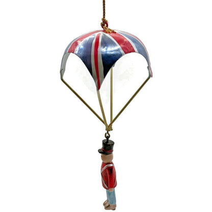 Metal Tin British Royal Guard Union Jack Parachutes Patriotic Christmas Ornament