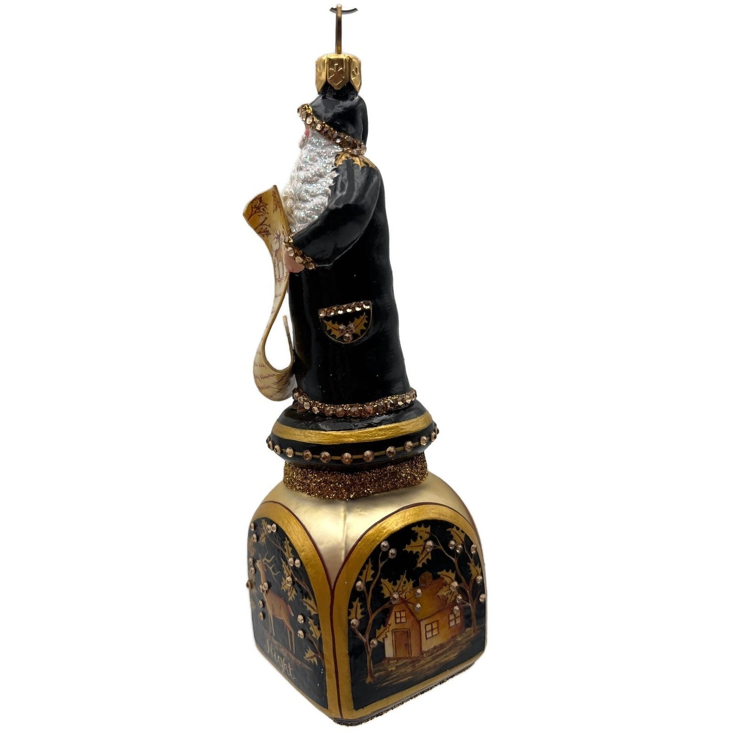 Patricia Breen Checking It Twice Night Black Gold Santa Christmas Ornament CATZ