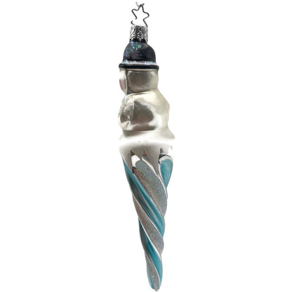 Inge Glas Snowman Icicle Blue White German Glass Christmas Ornament 7 inch