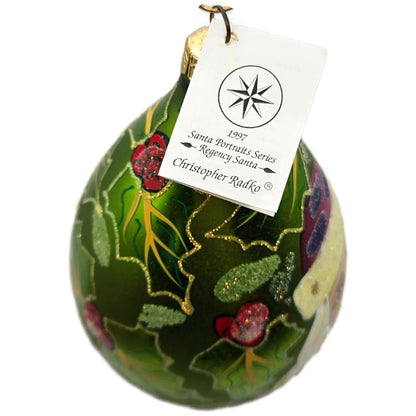 Christopher Radko Regency Santa Portraits Series Green Drop Christmas Ornament