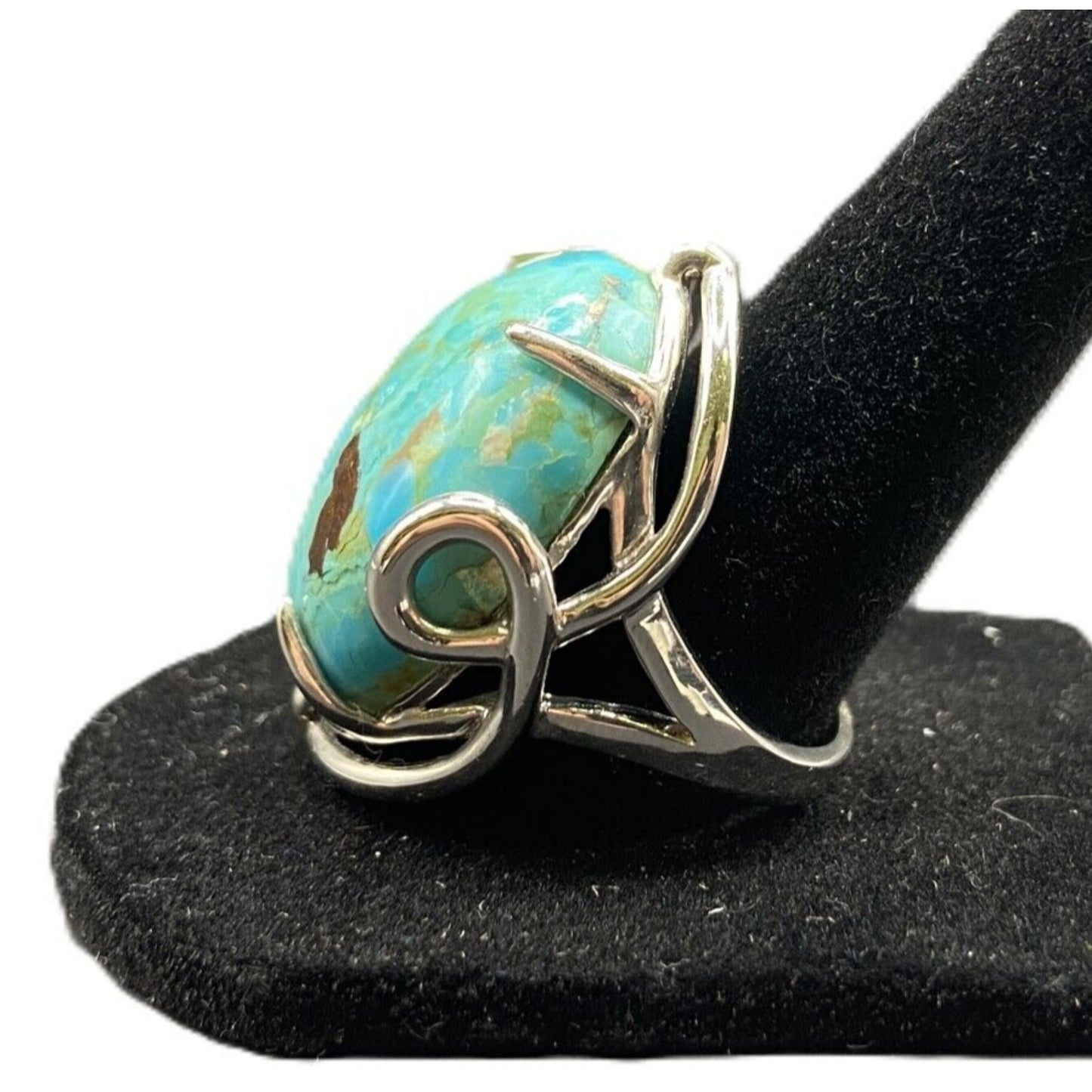 NF 925 Sterling Silver Ring Turquoise Oval Cabochon Blue Stone Size 9 Thailand