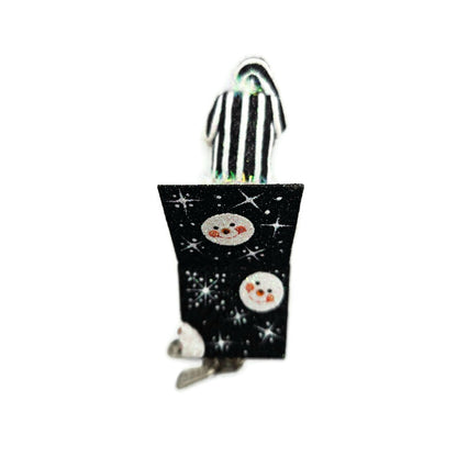 Patricia Breen Jolly Surprise Santa Claus Black Striped Snow Christmas Ornament