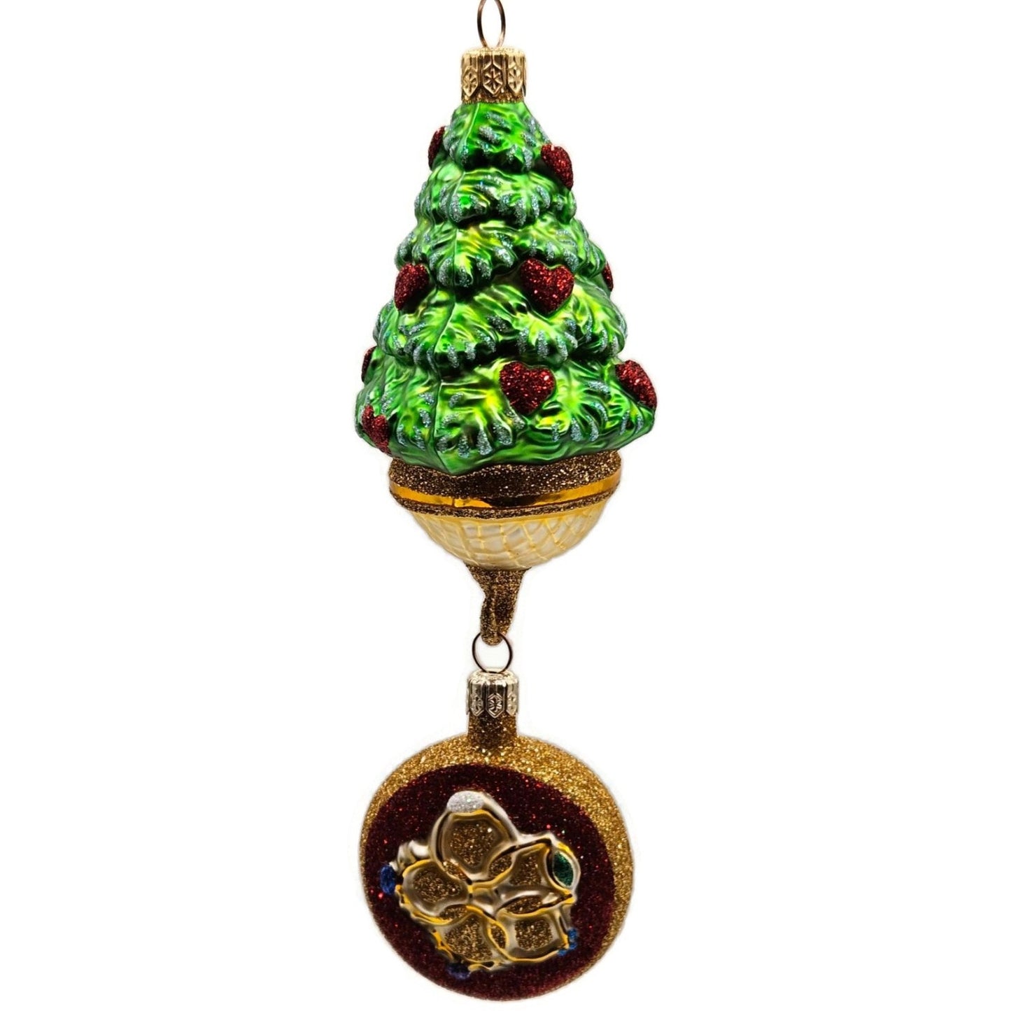Patricia Breen Five Golden Rings Red Glittered Medallion Christmas Tree Ornament
