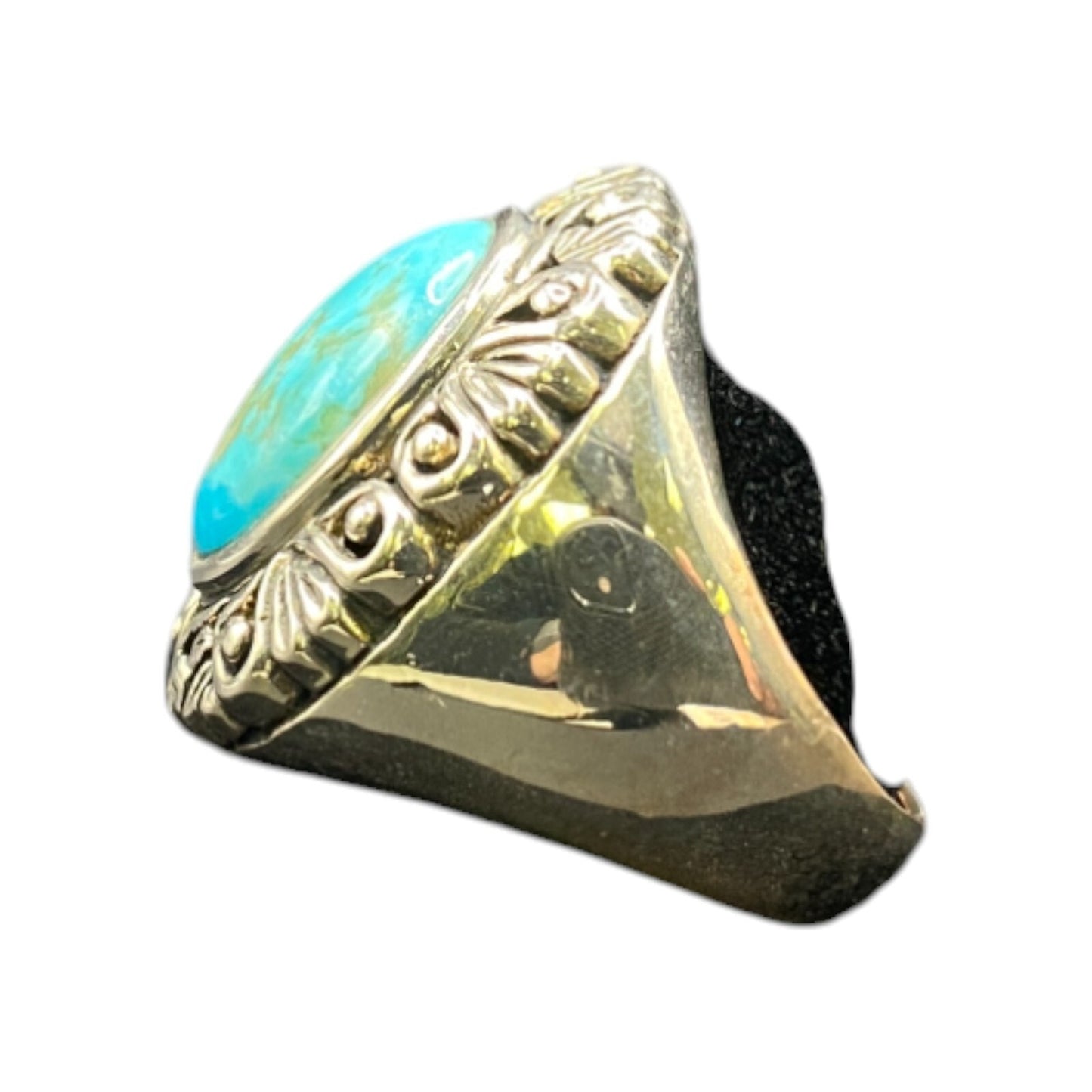 Ring Filigree Turquoise Gemstone Oval Cabochon NK 925 Sterling Silver Size 7.75