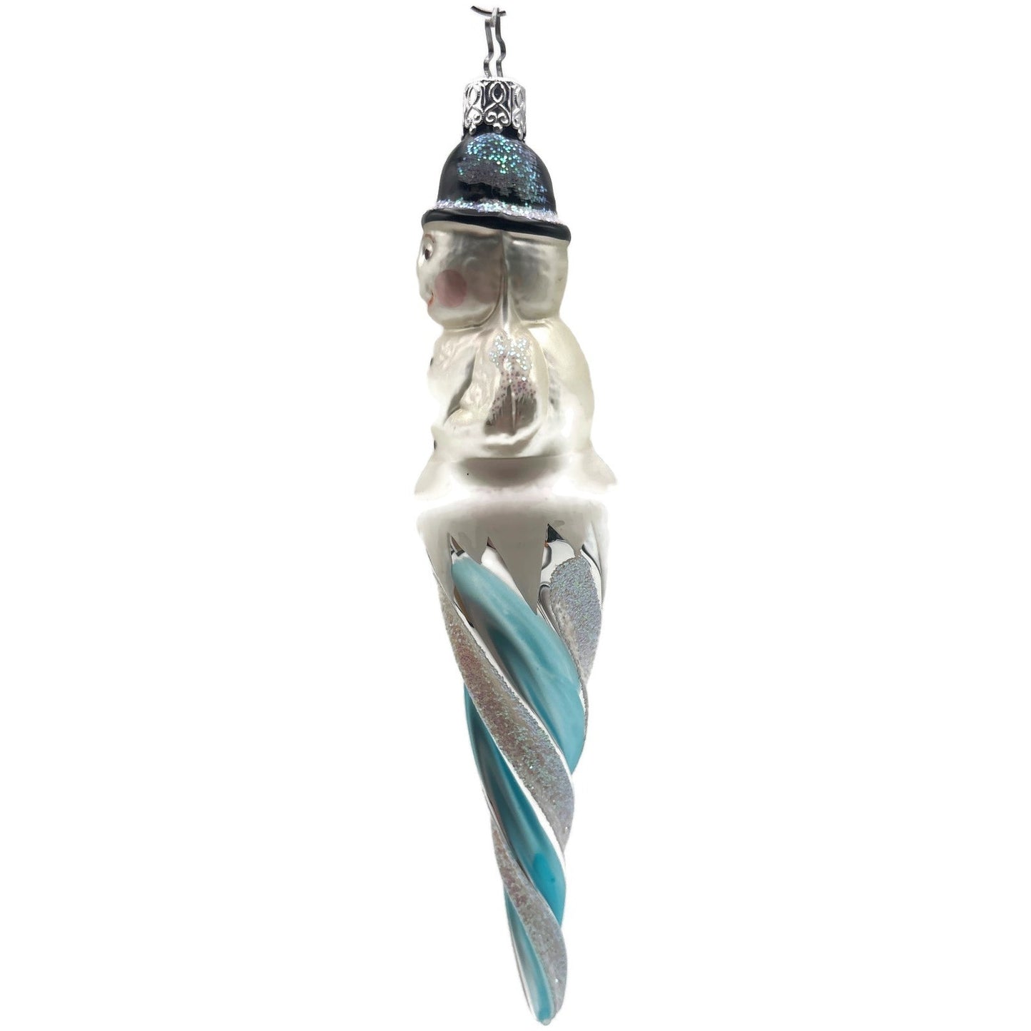 Inge Glas Snowman Icicle Blue White German Glass Christmas Ornament 7 inch