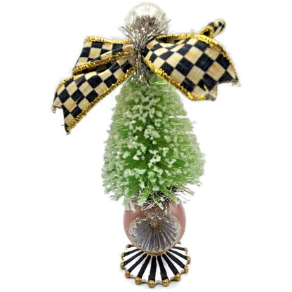 MacKenzie-Childs Home Sweet Snow Bottle Brush Tree Mini Green 6.5" Courtly Check
