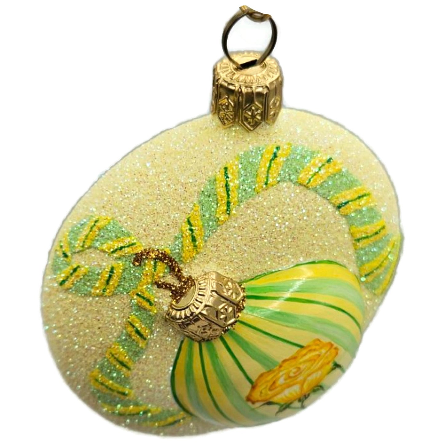 Patricia Breen Ornamental Medallion Yellow Roses Stripe Spring Ornament NM 2737