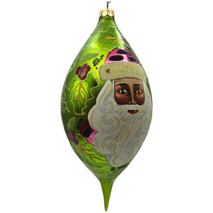 Christopher Radko Regency Santa Portraits Series Green Drop Christmas Ornament