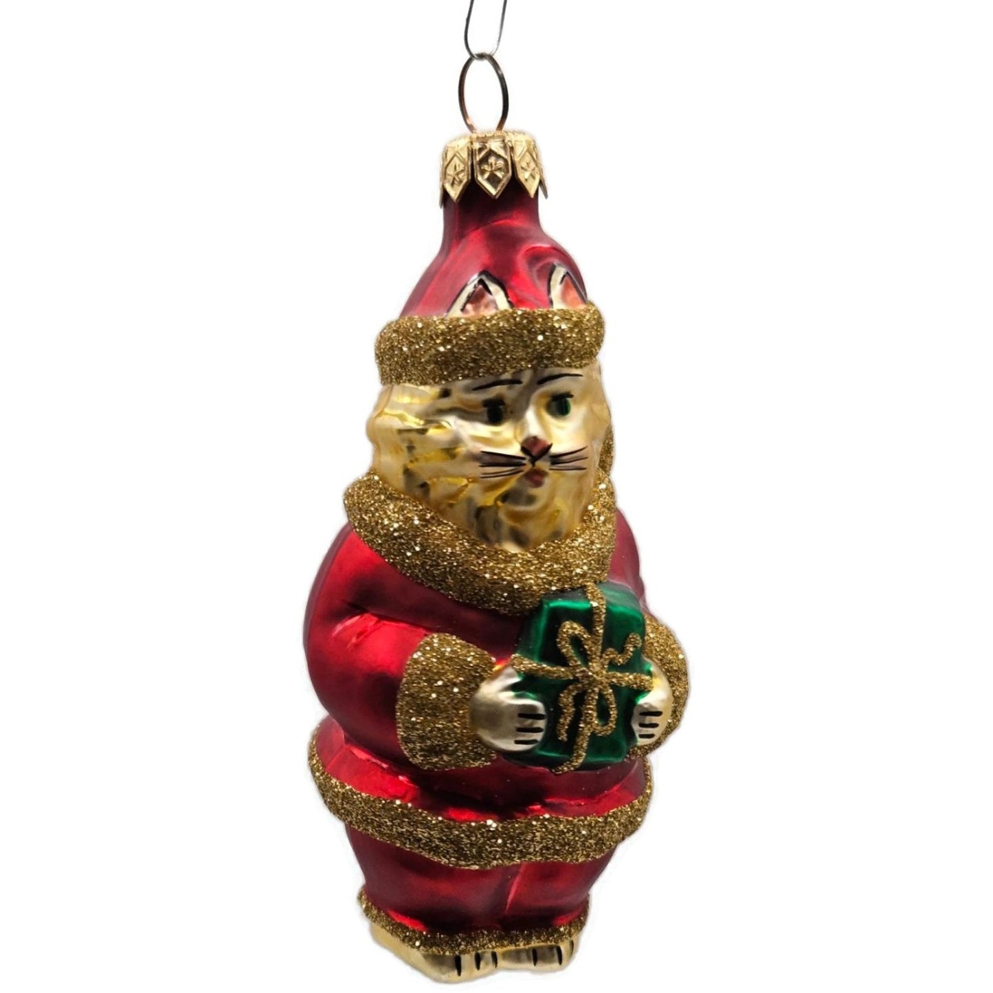 Patricia Breen Santa Paws Red Gold Trim Green Gift Christmas Tree Ornament